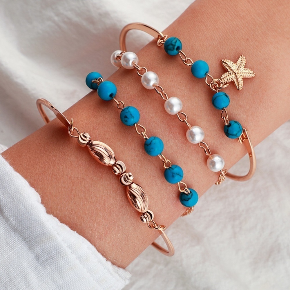 *NYX* 4-Pc Gold x Blue Beaded Fashion Bracelet Set